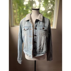 Ashley-Vintage Charm Fleece-Lined Jean Jacket. Size L.